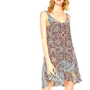Sanctuary Bohemian Harlow Printed Dress Dashiki Mini, V neck sleeveless,Small